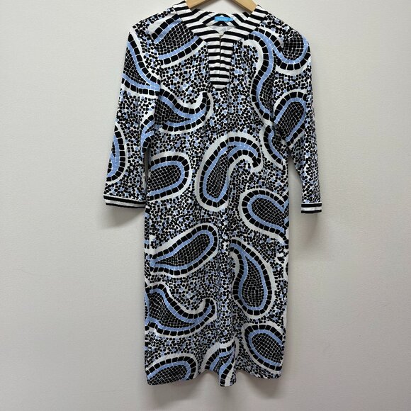 J McLaughlin Blue Paisley 3/4 Sleeve Catalina Cloth Stretch Dress - Size XS - Picture 1 of 6